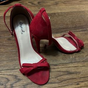 Red Ankle Strap Heels with Bow